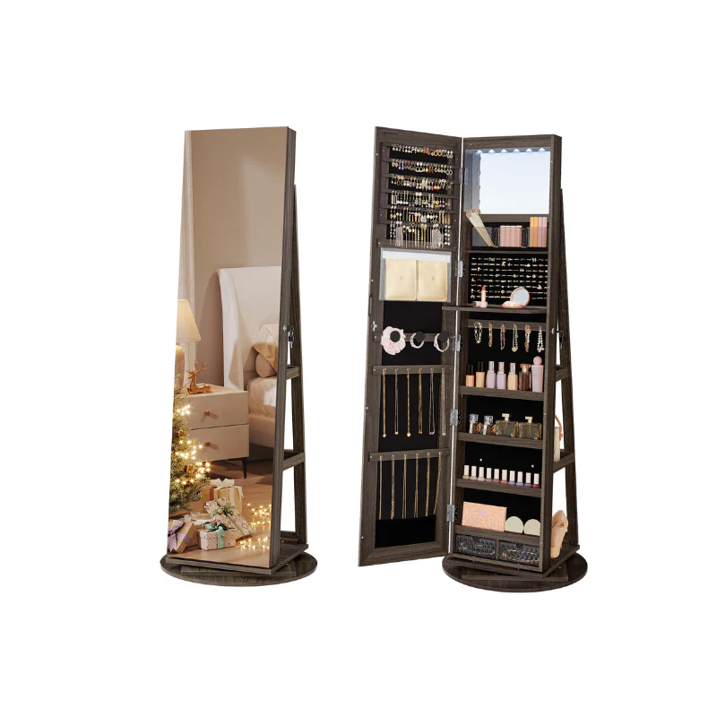 6 LEDs Lockable Mirror Jewelry Cabinet - Image 4